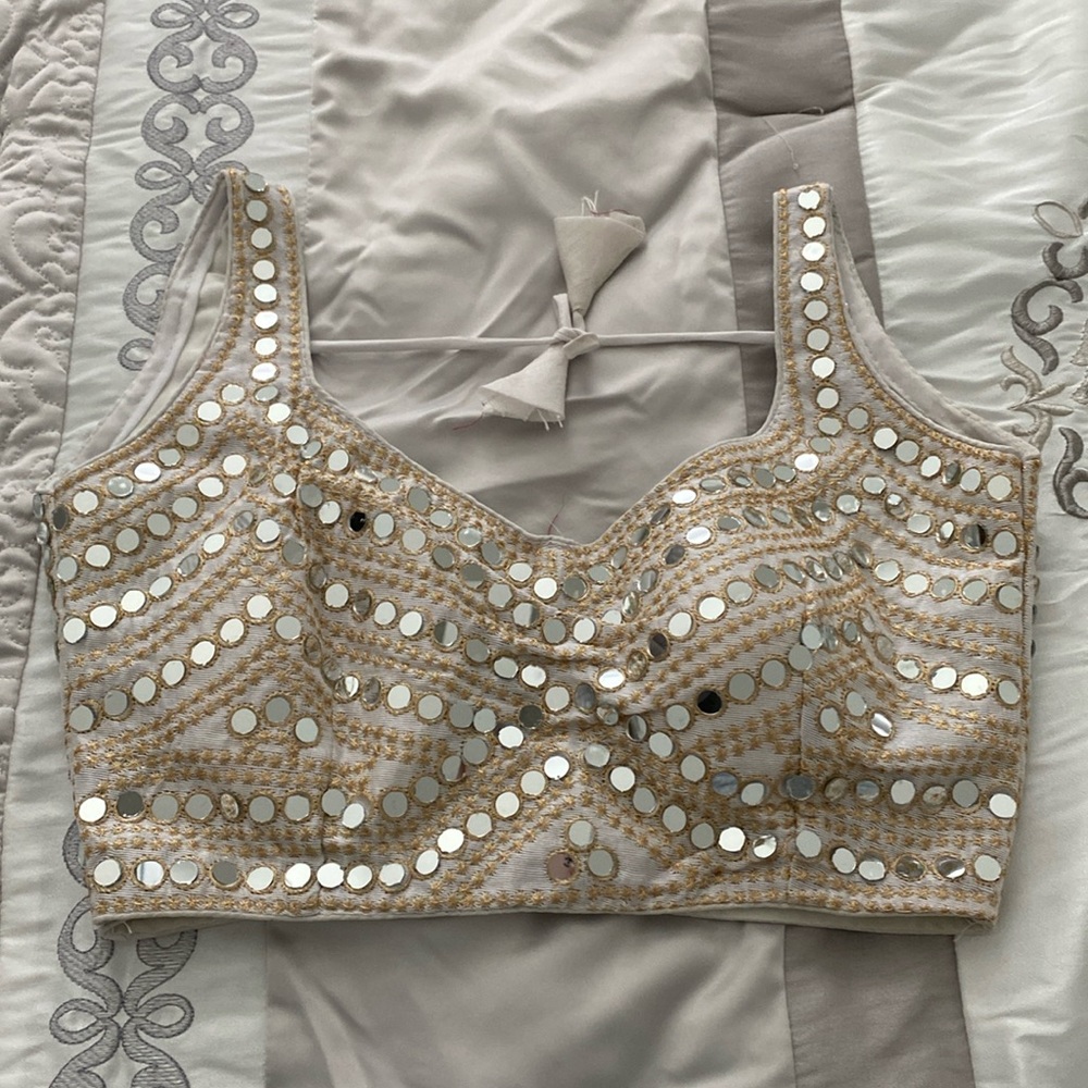 Indian white mirrored lehenga/sari blouse